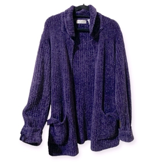 EMILY ROSE Belted Chunky Cardigan Sweater Women’s Size M Sparkling Purpl… - Picture 1 of 6
